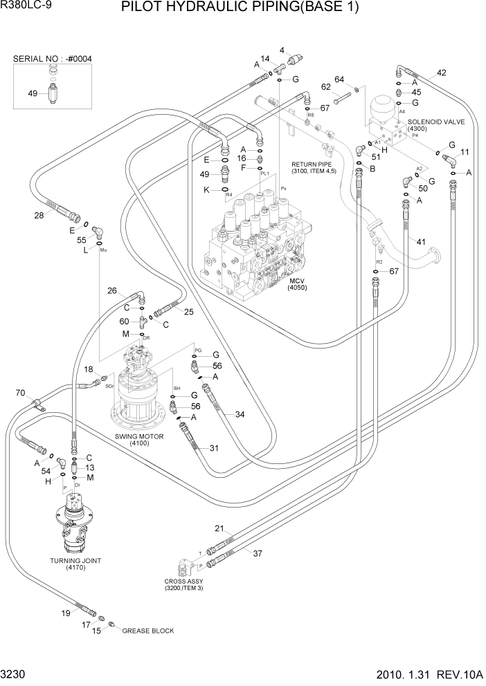 Схема запчастей Hyundai R360LC9 - PAGE 3230 PILOT HYDDRAULIC PIPING(BASE 1) ГИДРАВЛИЧЕСКАЯ СИСТЕМА