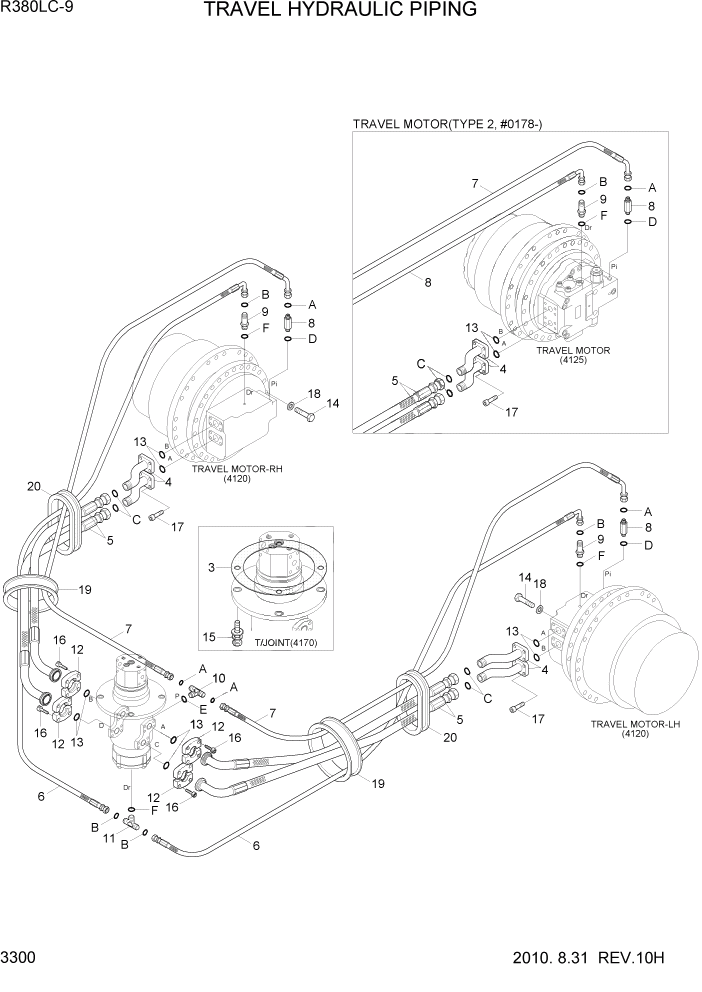 Схема запчастей Hyundai R360LC9 - PAGE 3300 TRAVEL HYDRAULIC PIPING ГИДРАВЛИЧЕСКАЯ СИСТЕМА