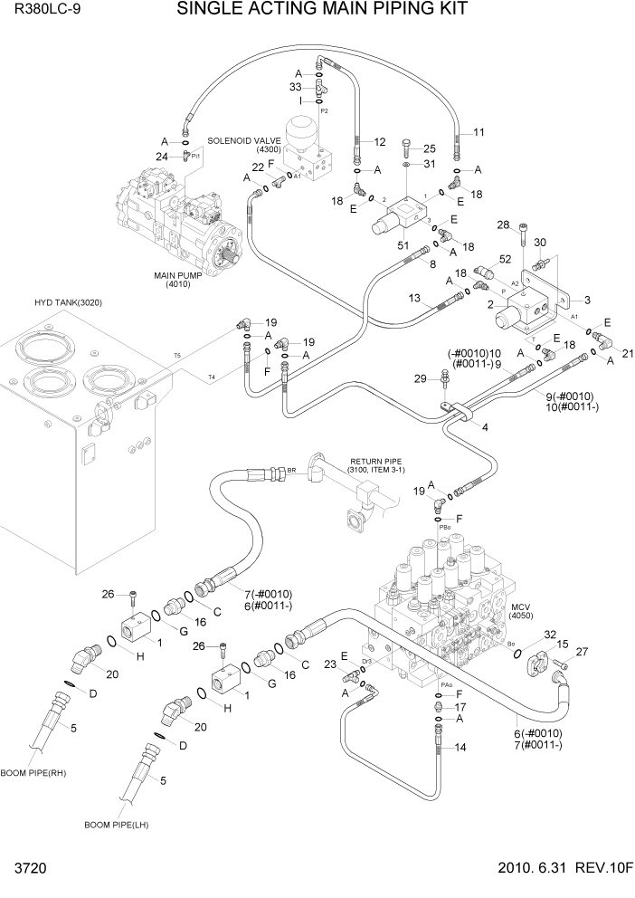 Схема запчастей Hyundai R360LC9 - PAGE 3720 SINGLE ACTING MAIN PIPING KIT ГИДРАВЛИЧЕСКАЯ СИСТЕМА