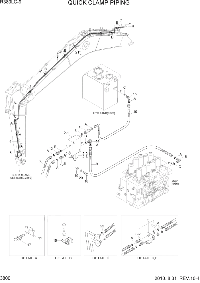 Схема запчастей Hyundai R360LC9 - PAGE 3800 QUICK CLAMP PIPING ГИДРАВЛИЧЕСКАЯ СИСТЕМА