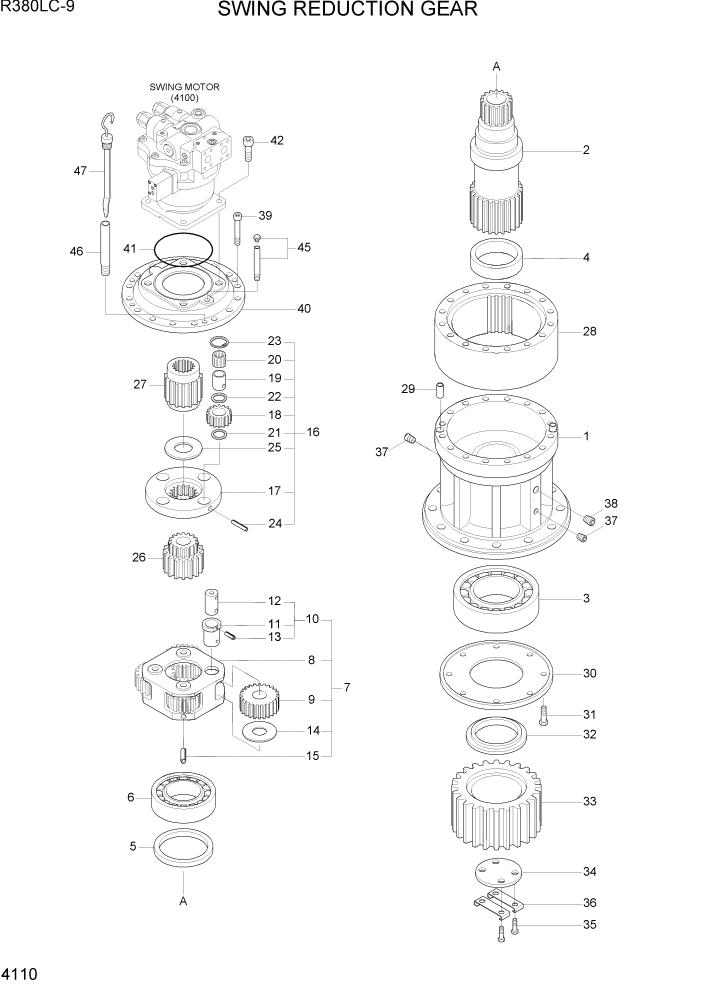 Схема запчастей Hyundai R360LC9 - PAGE 4110 SWING REDUCTION GEAR ГИДРАВЛИЧЕСКИЕ КОМПОНЕНТЫ