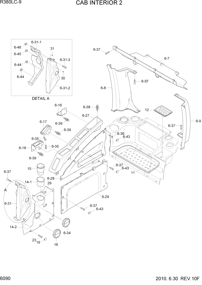 Схема запчастей Hyundai R360LC9 - PAGE 6090 CAB INTERIOR 2 СТРУКТУРА