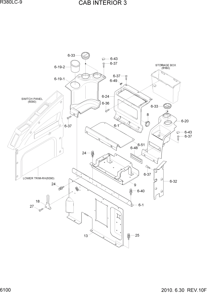 Схема запчастей Hyundai R360LC9 - PAGE 6100 CAB INTERIOR 3 СТРУКТУРА