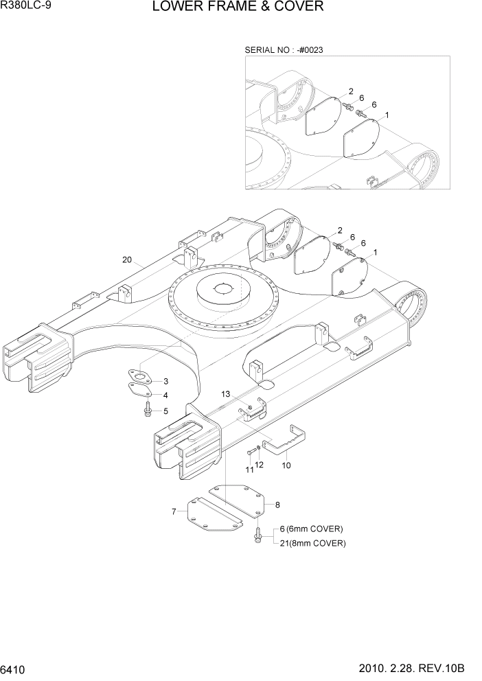 Схема запчастей Hyundai R360LC9 - PAGE 6410 LOWER FRAME & COVER СТРУКТУРА