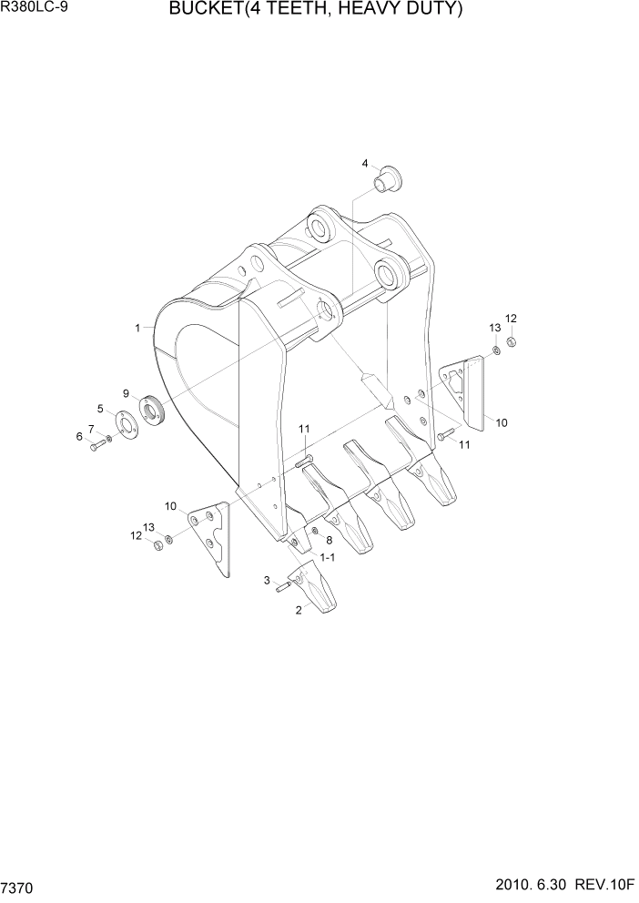 Схема запчастей Hyundai R360LC9 - PAGE 7370 BUCKET(4 TEETH, HEAVEY DUTY) РАБОЧЕЕ ОБОРУДОВАНИЕ