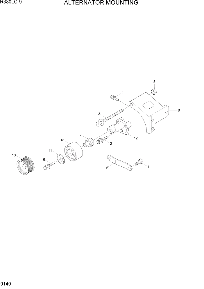 Схема запчастей Hyundai R360LC9 - PAGE 9140 ALTERNATOR MOUNTING ДВИГАТЕЛЬ БАЗА
