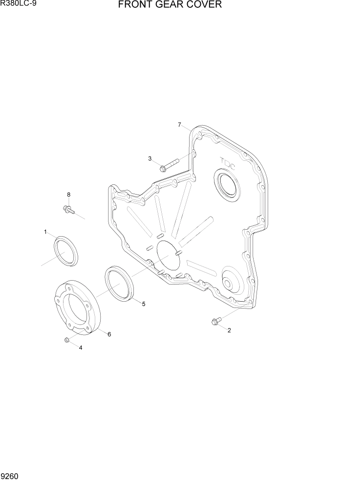 Схема запчастей Hyundai R360LC9 - PAGE 9260 FRONT GEAR COVER ДВИГАТЕЛЬ БАЗА