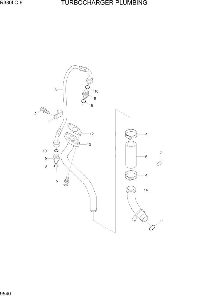 Схема запчастей Hyundai R360LC9 - PAGE 9540 TURBOCHARGER PLUMBING ДВИГАТЕЛЬ БАЗА