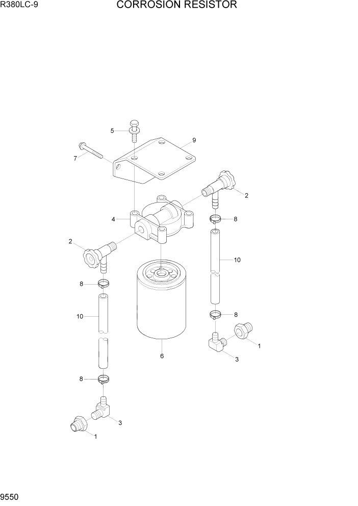 Схема запчастей Hyundai R360LC9 - PAGE 9550 CORROSION RESISTOR ДВИГАТЕЛЬ БАЗА