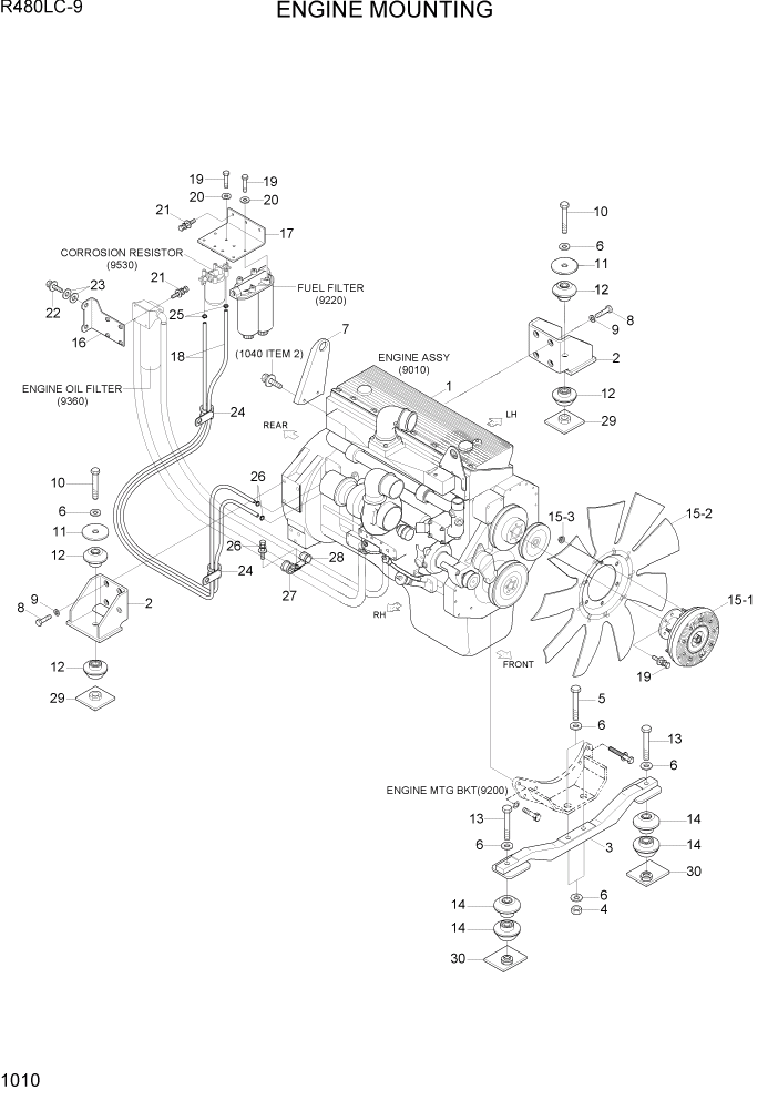 Схема запчастей Hyundai R480LC9 - PAGE 1010 ENGINE MOUNTING СИСТЕМА ДВИГАТЕЛЯ