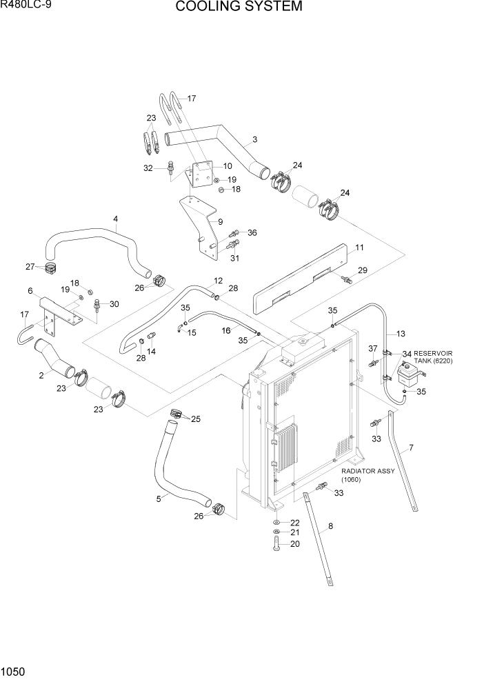 Схема запчастей Hyundai R480LC9 - PAGE 1050 COOLING SYSTEM СИСТЕМА ДВИГАТЕЛЯ