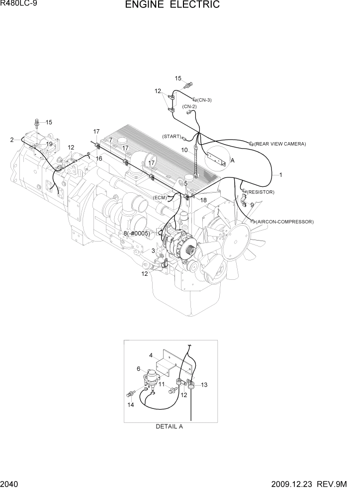 Схема запчастей Hyundai R480LC9 - PAGE 2040 ENGINE ELECTRIC ЭЛЕКТРИЧЕСКАЯ СИСТЕМА