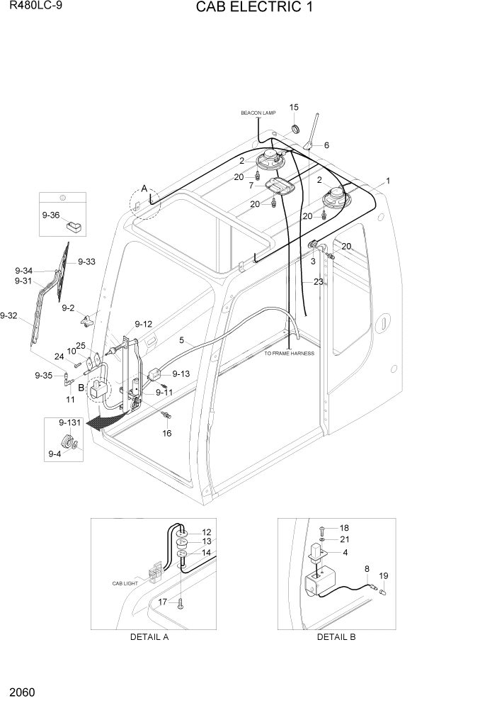 Схема запчастей Hyundai R480LC9 - PAGE 2060 CAB ELECTRIC 1 ЭЛЕКТРИЧЕСКАЯ СИСТЕМА