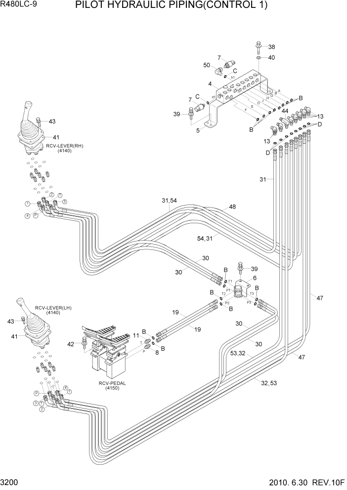 Схема запчастей Hyundai R480LC9 - PAGE 3200 PILOT HYDRAULIC PIPING(CONTROL 1) ГИДРАВЛИЧЕСКАЯ СИСТЕМА