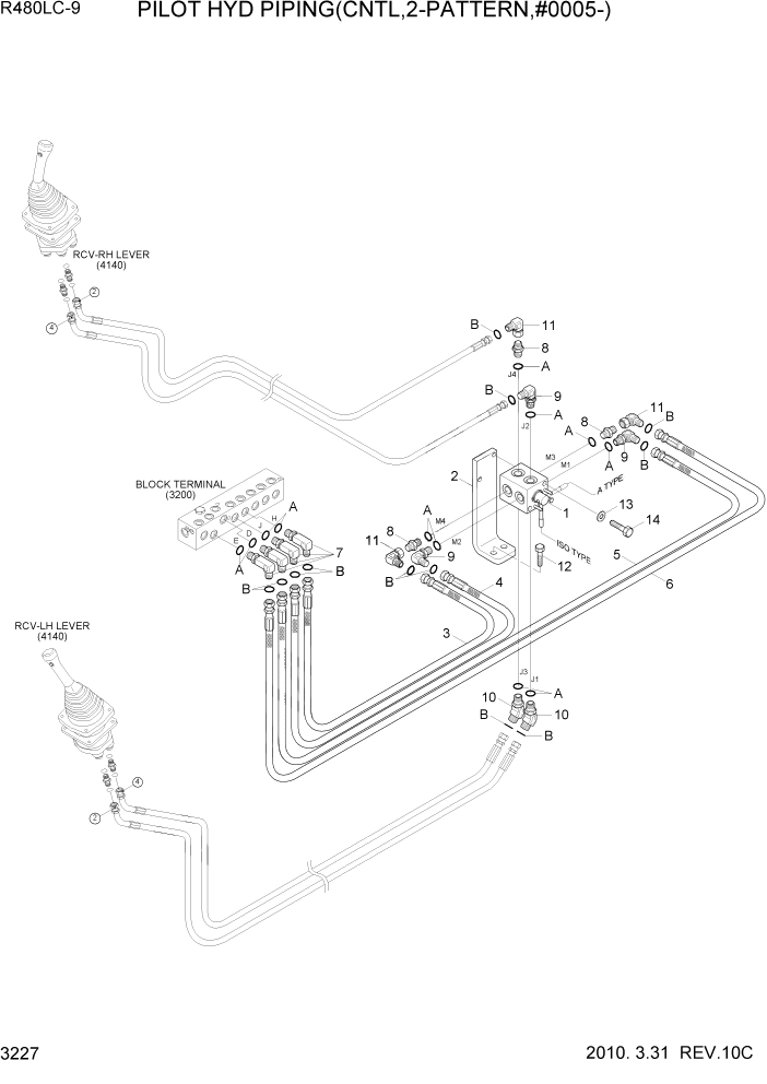 Схема запчастей Hyundai R480LC9 - PAGE 3227 PILOT HYD PIPING(CNTL,2-PATTERN,#0005-) ГИДРАВЛИЧЕСКАЯ СИСТЕМА
