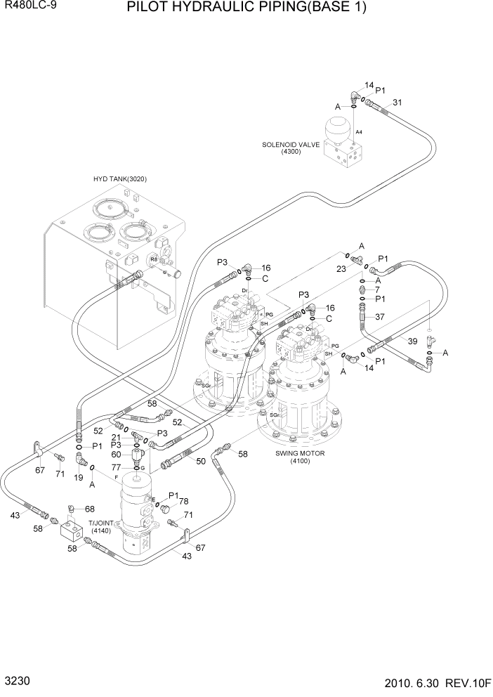 Схема запчастей Hyundai R480LC9 - PAGE 3230 PILOT HYDRAULIC PIPING(BASE 1) ГИДРАВЛИЧЕСКАЯ СИСТЕМА