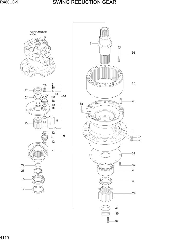 Схема запчастей Hyundai R480LC9 - PAGE 4110 SWING REDUCTION GEAR ГИДРАВЛИЧЕСКИЕ КОМПОНЕНТЫ