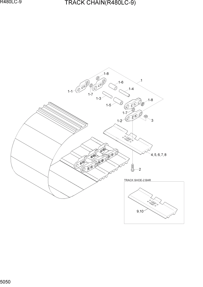 Схема запчастей Hyundai R480LC9 - PAGE 5050 TRACK CHAIN(R480LC-9) ХОДОВАЯ ЧАСТЬ