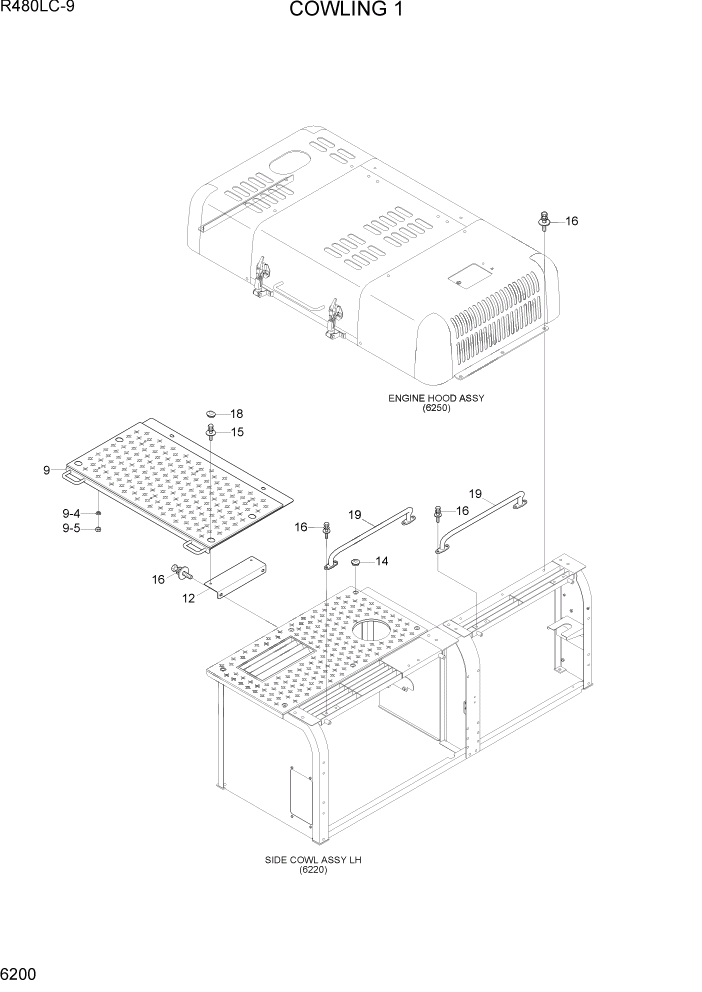 Схема запчастей Hyundai R480LC9 - PAGE 6200 COWLING 1 СТРУКТУРА