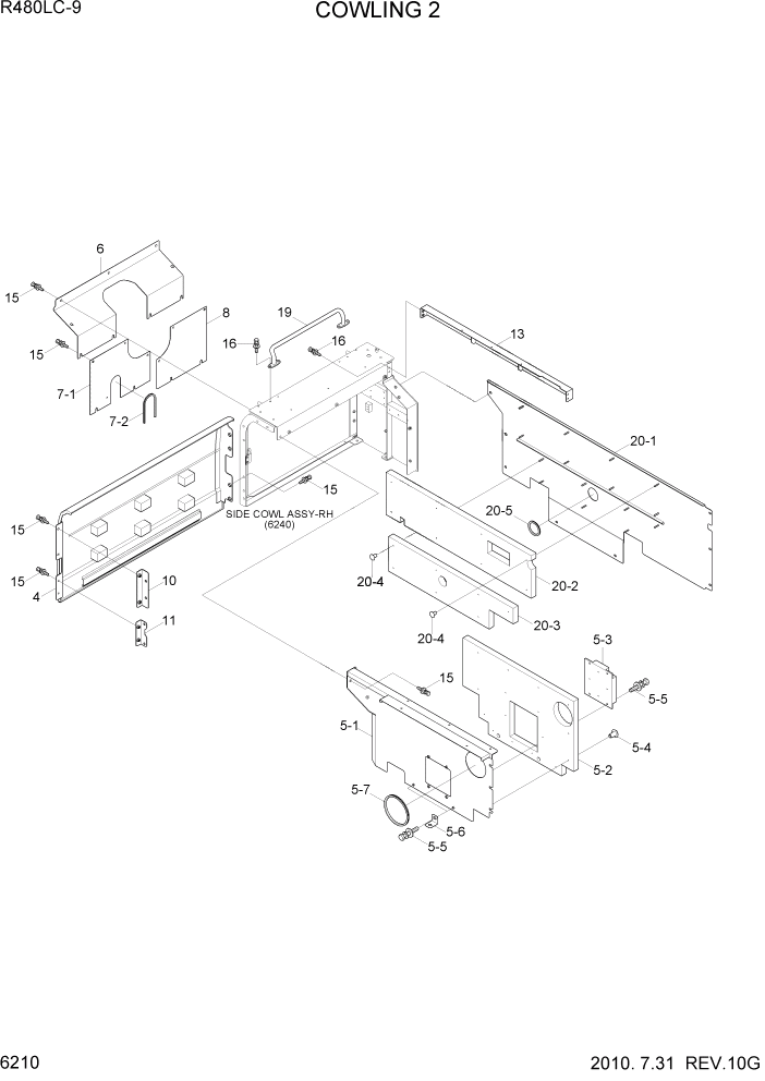 Схема запчастей Hyundai R480LC9 - PAGE 6210 COWLING 2 СТРУКТУРА