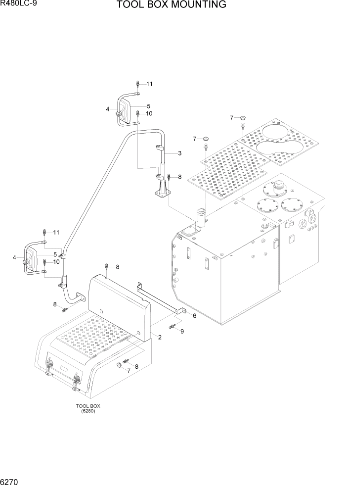 Схема запчастей Hyundai R480LC9 - PAGE 6270 TOOL BOX MOUNTING СТРУКТУРА