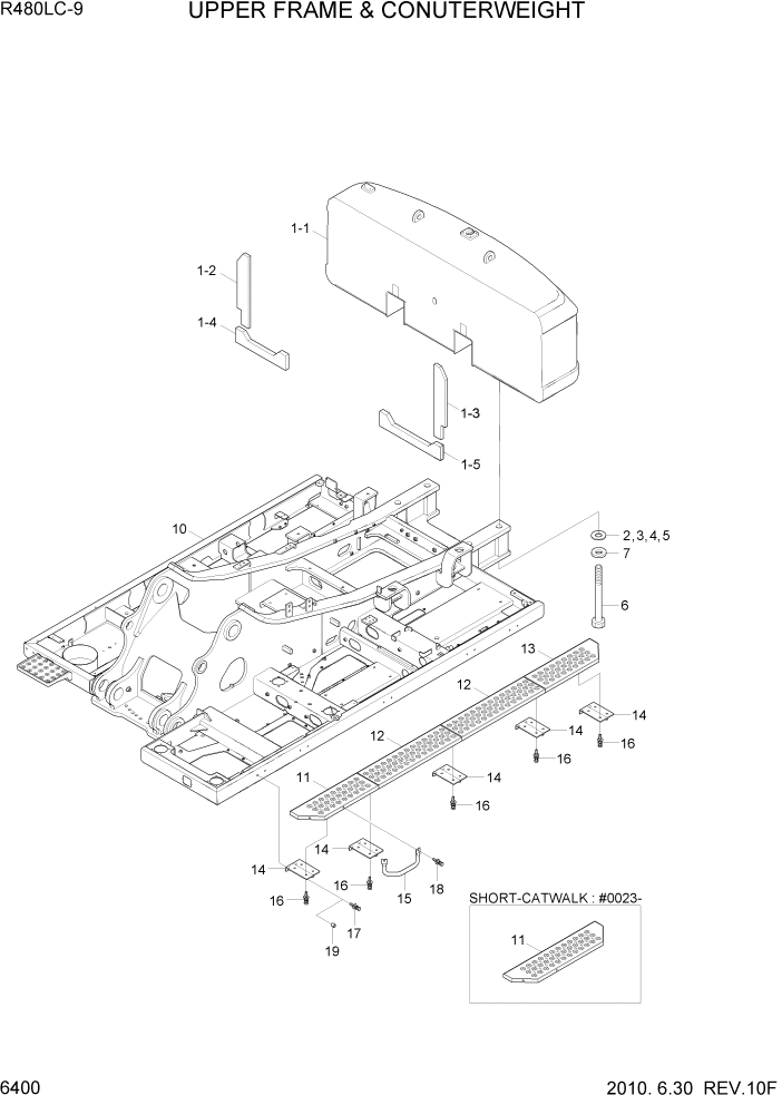 Схема запчастей Hyundai R480LC9 - PAGE 6400 UPPER FRAME & COUNTERWEIGHT СТРУКТУРА