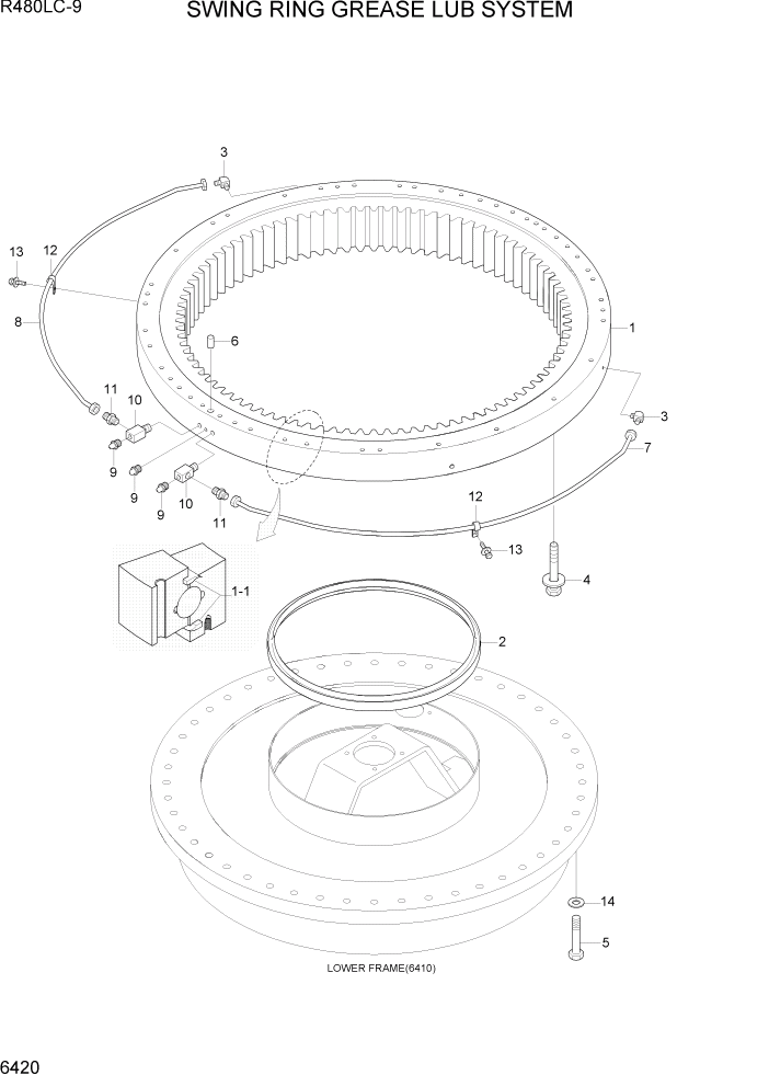Схема запчастей Hyundai R480LC9 - PAGE 6420 SWING RING GREASE LUB SYSTEM СТРУКТУРА
