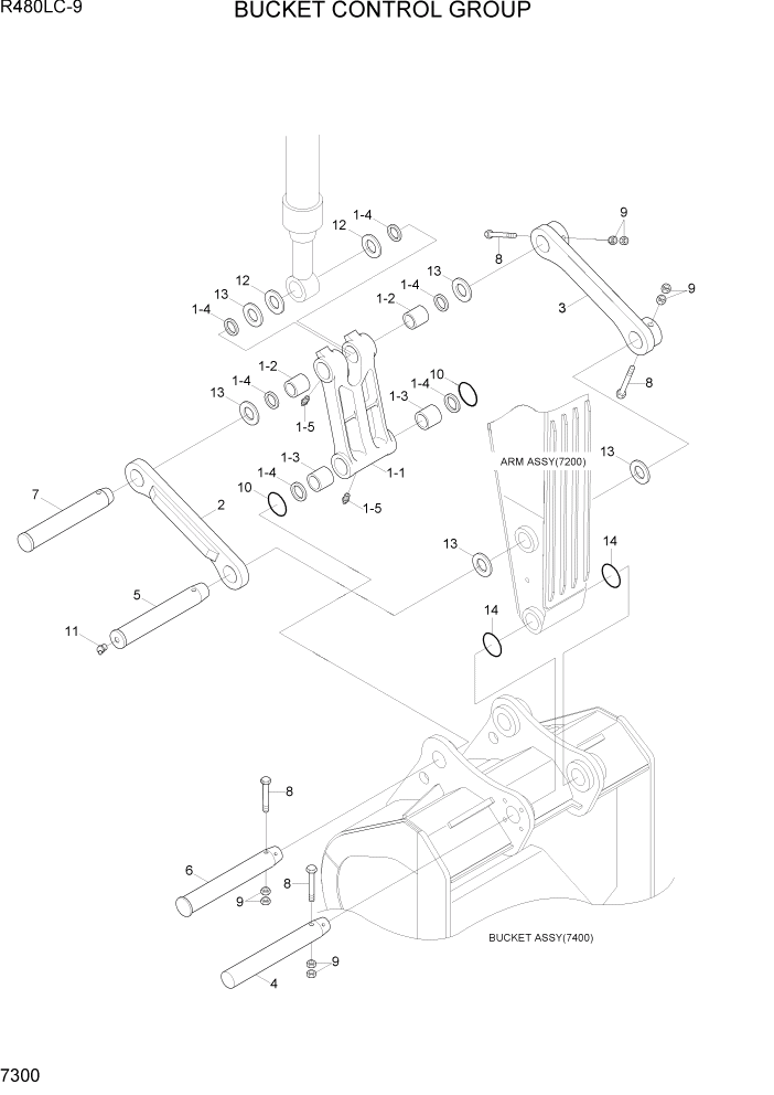 Схема запчастей Hyundai R480LC9 - PAGE 7300 BUCKET CONTROL GROUP РАБОЧЕЕ ОБОРУДОВАНИЕ