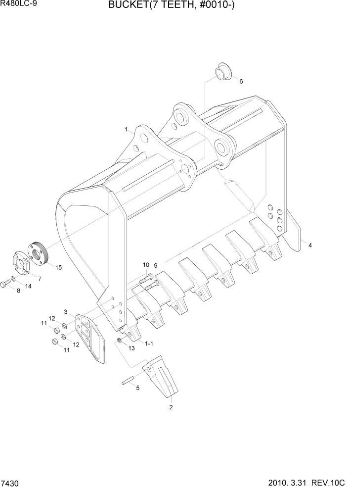 Схема запчастей Hyundai R480LC9 - PAGE 7430 BUCKET(7 TEETH, #0010-) РАБОЧЕЕ ОБОРУДОВАНИЕ