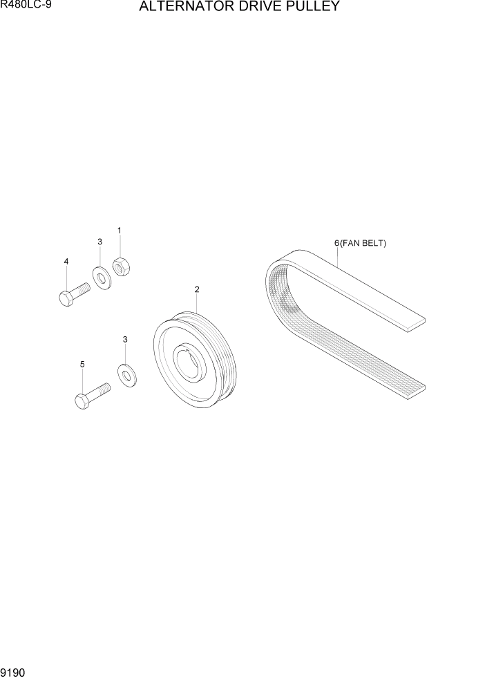 Схема запчастей Hyundai R480LC9 - PAGE 9190 ALTERNATOR DRIVE PULLEY ДВИГАТЕЛЬ БАЗА