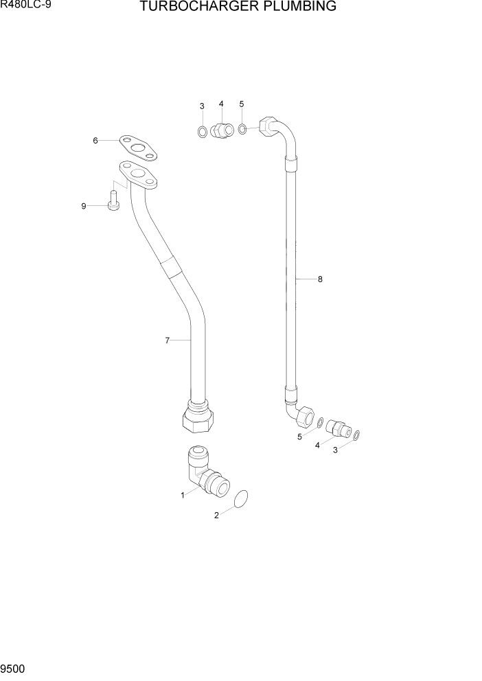 Схема запчастей Hyundai R480LC9 - PAGE 9500 TURBOCHARGER PLUMBING ДВИГАТЕЛЬ БАЗА