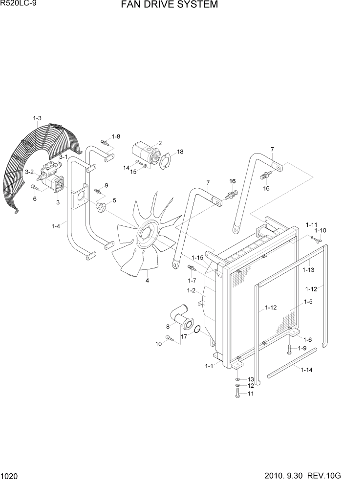 Схема запчастей Hyundai R520LC9 - PAGE 1020 FAN DRIVE SYSTEM СИСТЕМА ДВИГАТЕЛЯ