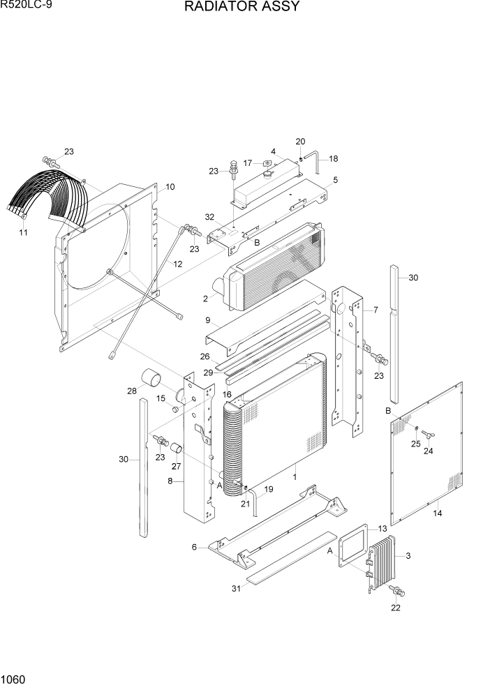 Схема запчастей Hyundai R520LC9 - PAGE 1060 RADIATOR ASSY СИСТЕМА ДВИГАТЕЛЯ