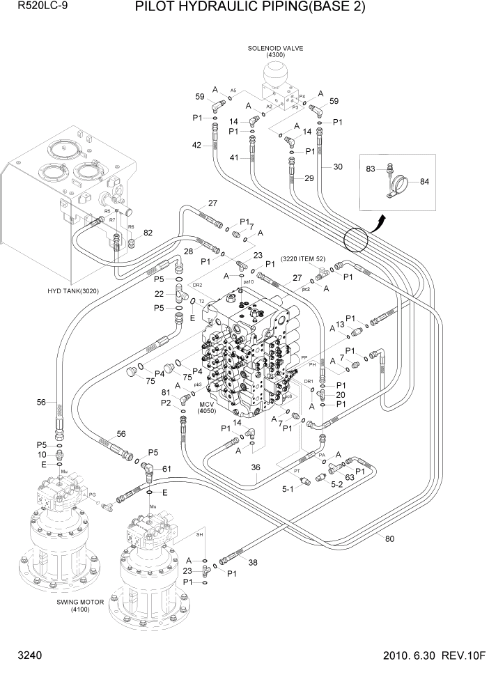 Схема запчастей Hyundai R520LC9 - PAGE 3240 PILOT HYDRAULIC PIPING(BASE 2) ГИДРАВЛИЧЕСКАЯ СИСТЕМА