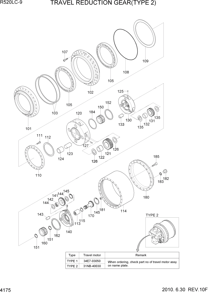Схема запчастей Hyundai R520LC9 - PAGE 4175 TRAVEL REDUCTION GEAR(TYPE 2) ГИДРАВЛИЧЕСКИЕ КОМПОНЕНТЫ