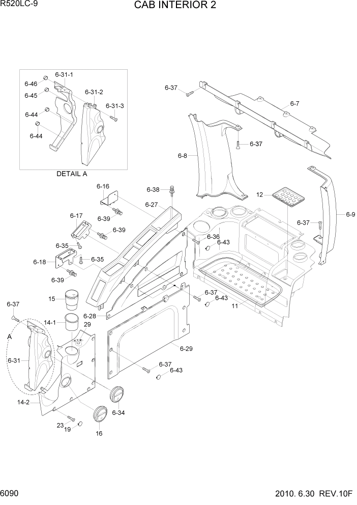 Схема запчастей Hyundai R520LC9 - PAGE 6090 CAB INTERIOR 2 СТРУКТУРА