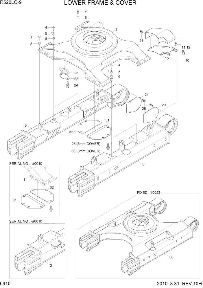 Схема запчастей Hyundai R520LC9 - PAGE 6410 LOWER FRAME & COVER СТРУКТУРА