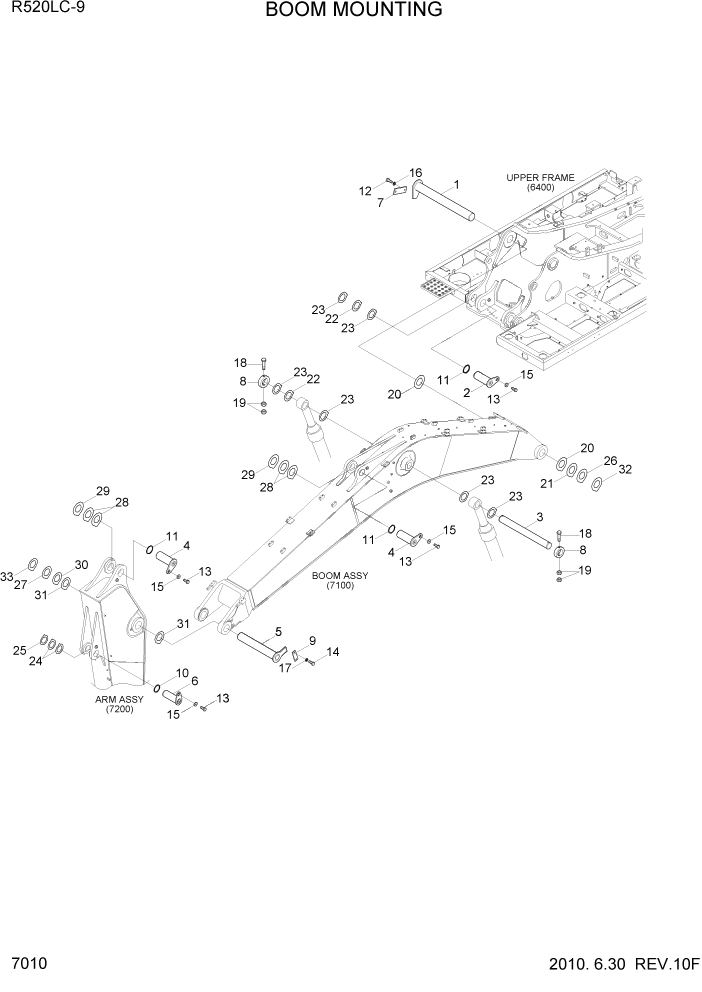 Схема запчастей Hyundai R520LC9 - PAGE 7010 BOOM MOUNTING РАБОЧЕЕ ОБОРУДОВАНИЕ