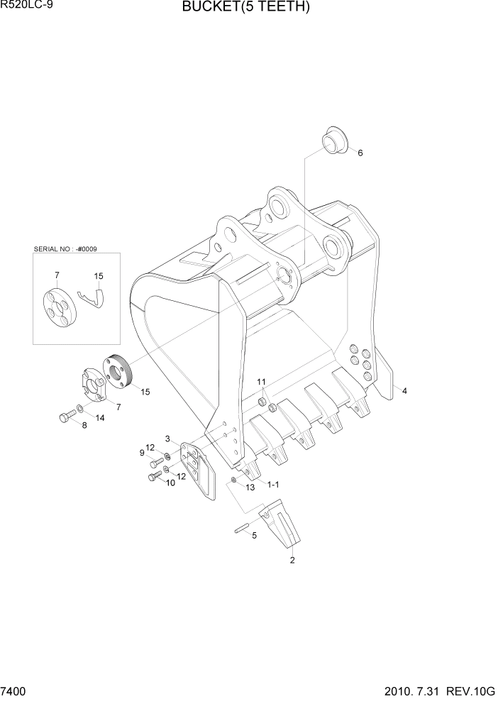 Схема запчастей Hyundai R520LC9 - PAGE 7400 BUCKET(5 TEETH) РАБОЧЕЕ ОБОРУДОВАНИЕ