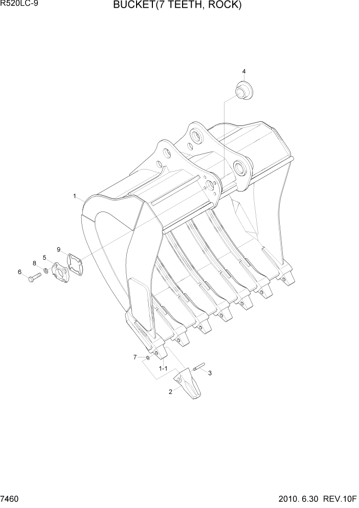 Схема запчастей Hyundai R520LC9 - PAGE 7460 BUCKET(7 TEETH, ROCK) РАБОЧЕЕ ОБОРУДОВАНИЕ
