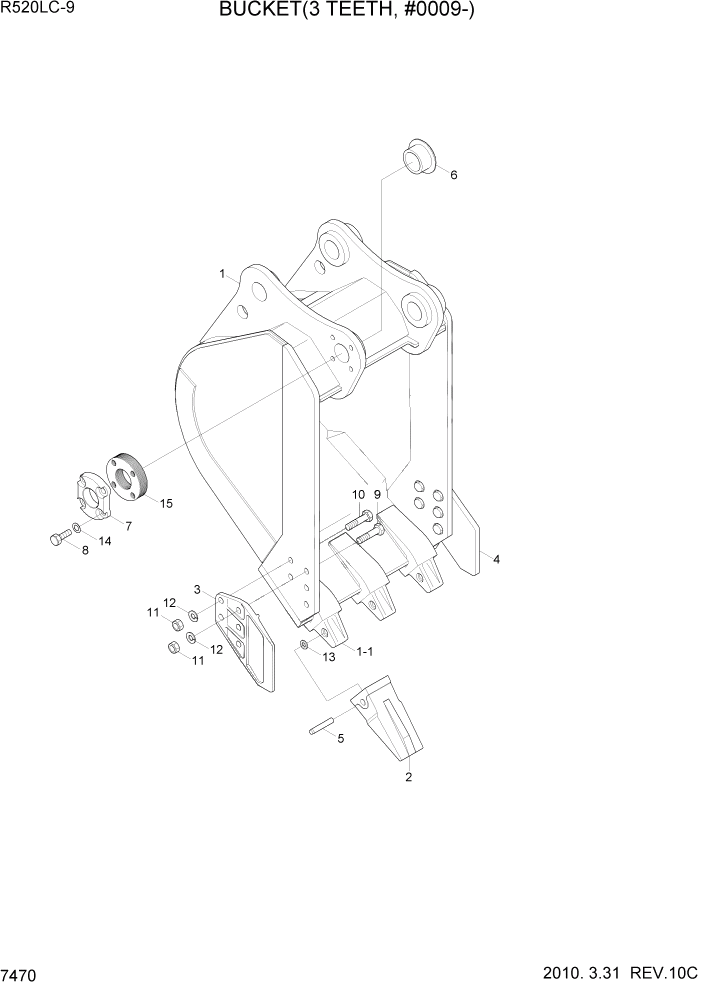 Схема запчастей Hyundai R520LC9 - PAGE 7470 BUCKET(3 TEETH, #0009-) РАБОЧЕЕ ОБОРУДОВАНИЕ