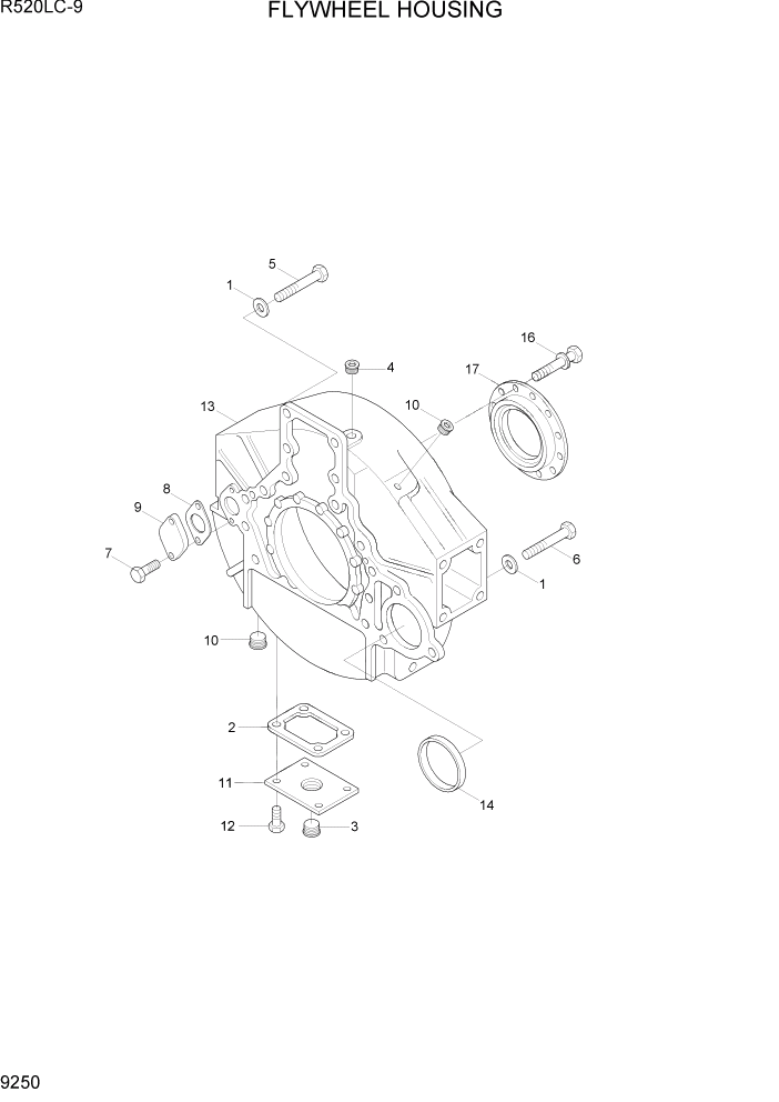 Схема запчастей Hyundai R520LC9 - PAGE 9250 FLYWHEEL HOUSING ДВИГАТЕЛЬ БАЗА