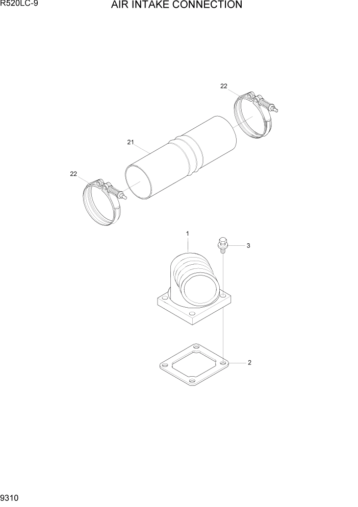 Схема запчастей Hyundai R520LC9 - PAGE 9310 AIR INTAKE CONNECTION ДВИГАТЕЛЬ БАЗА