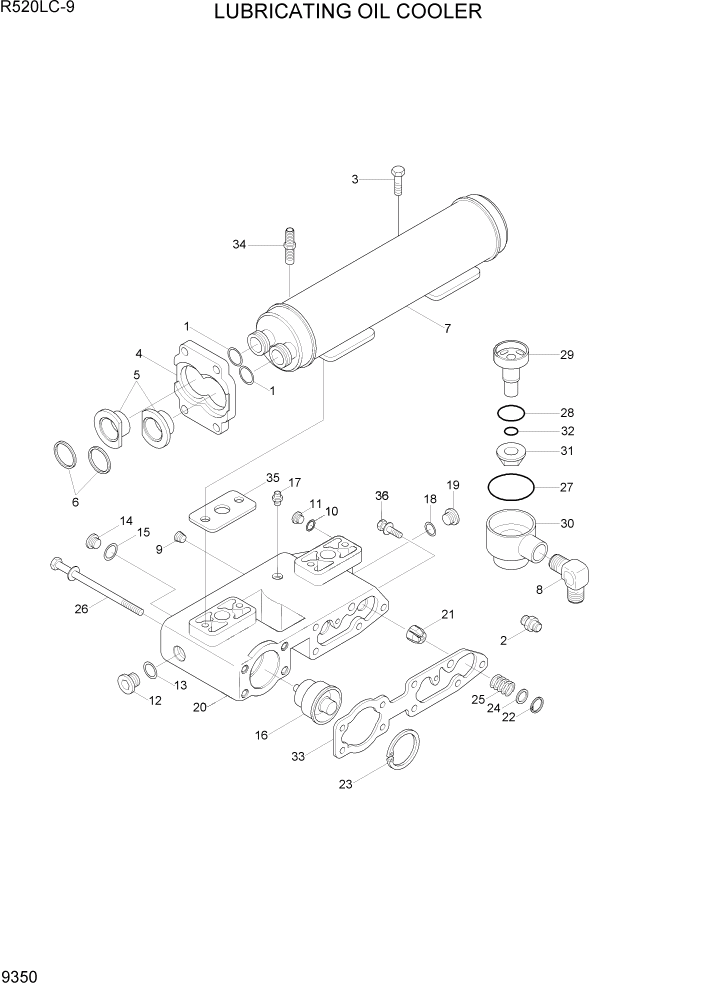 Схема запчастей Hyundai R520LC9 - PAGE 9350 LUBRICATING OIL COOLER ДВИГАТЕЛЬ БАЗА
