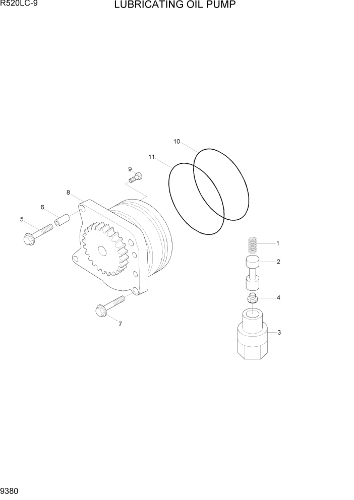 Схема запчастей Hyundai R520LC9 - PAGE 9380 LUBRICATING OIL PUMP ДВИГАТЕЛЬ БАЗА