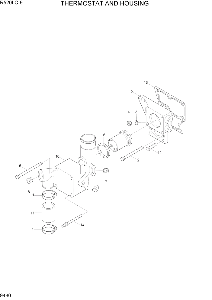 Схема запчастей Hyundai R520LC9 - PAGE 9480 THERMOSTAT AND HOUSING ДВИГАТЕЛЬ БАЗА