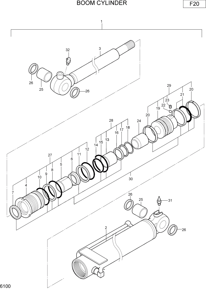 Схема запчастей Hyundai R22-7 - PAGE 6100 BOOM CYLINDER ГИДРАВЛИЧЕСКИЕ КОМПОНЕНТЫ