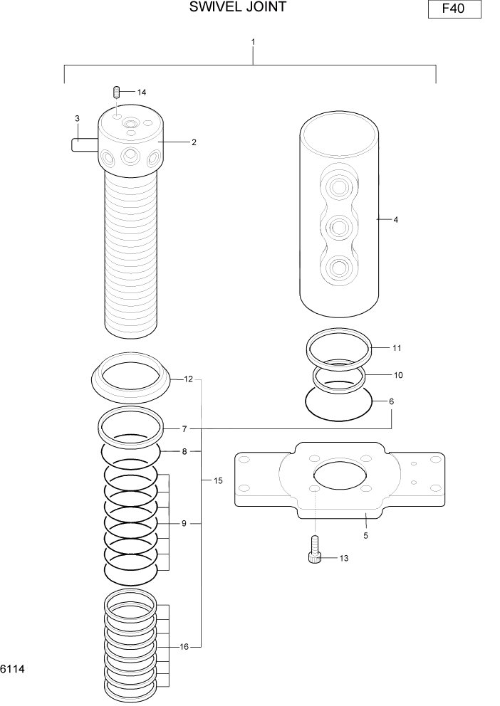 Схема запчастей Hyundai R22-7 - PAGE 6114 SWIVEL JOINT ГИДРАВЛИЧЕСКИЕ КОМПОНЕНТЫ