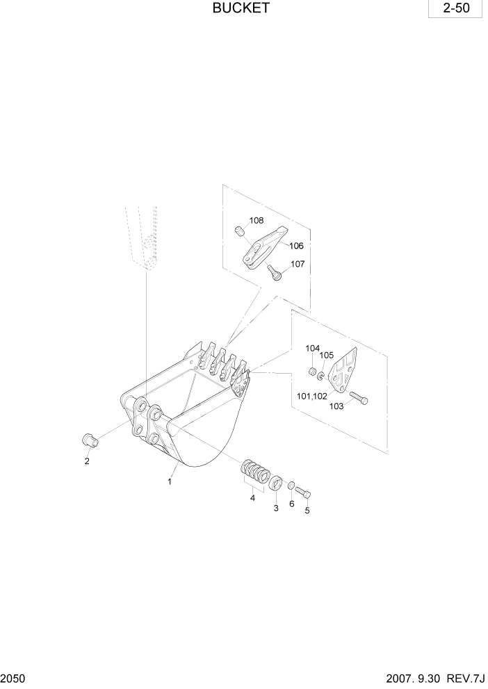 Схема запчастей Hyundai R28-7 - PAGE 2050 BUCKET РАБОЧАЯ СХЕМА