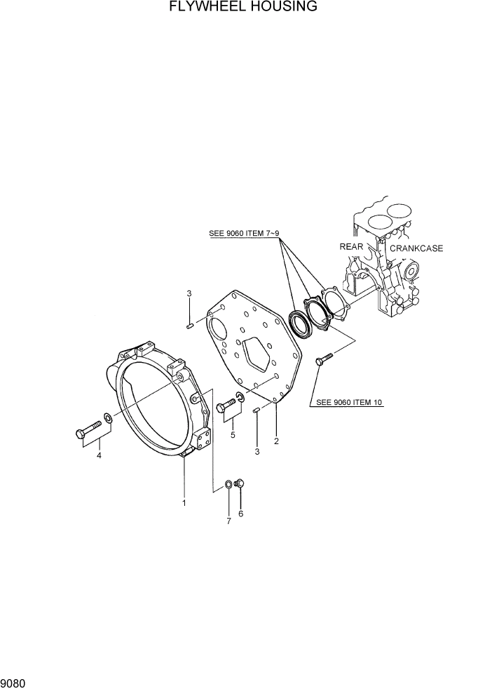 Схема запчастей Hyundai R28-7 - PAGE 9080 FLYWHEEL HOUSING ДВИГАТЕЛЬ БАЗА